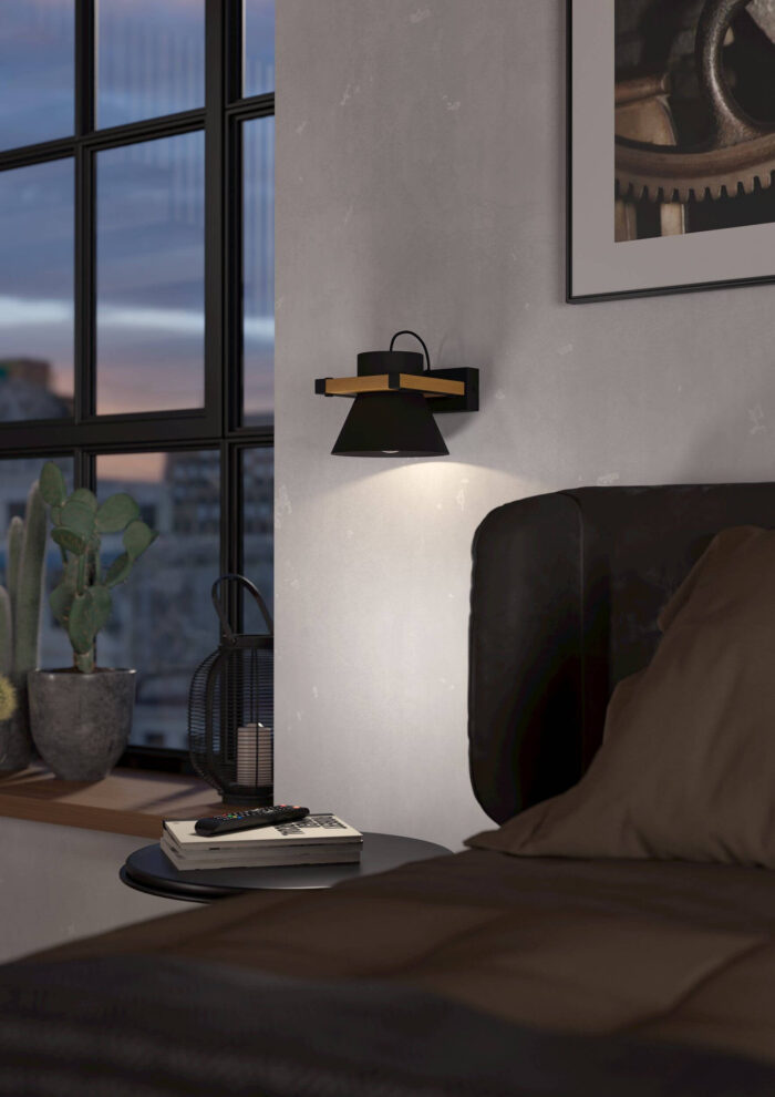 Eglo zidna lampa crna drvo Maccles 43958 E27 - Slika 3