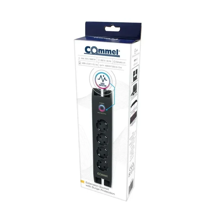 380-109 Commel Prenaponska prenosna utičnica 4G 2m 2xUSB crna - Slika 3