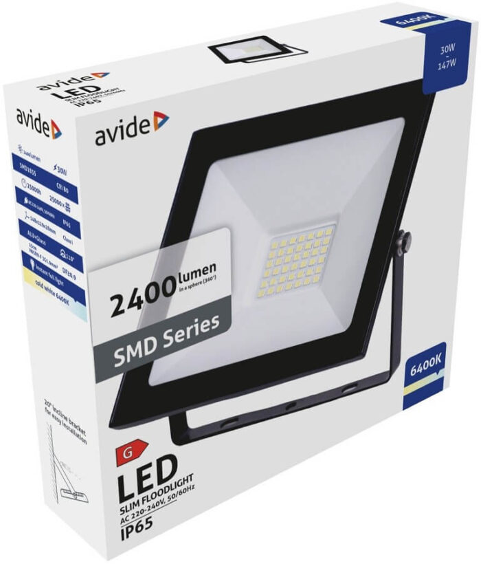 ASFLCW-30W Avide LED reflektor SMD Value Slim 30W 6400K IP65 crni - Slika 2